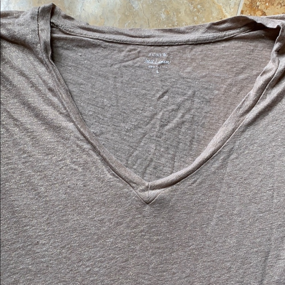 J. Crew capsleeve 100% linen tan/gold flecked - Picture 3 of 11